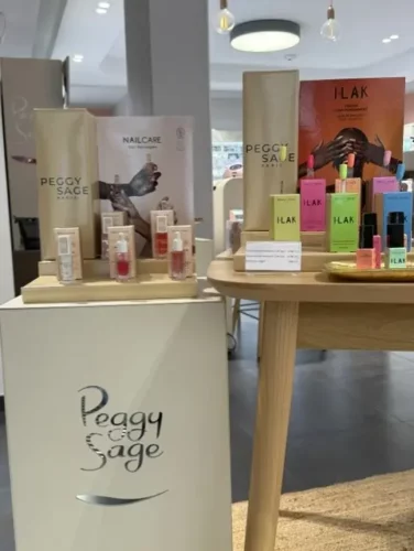 Inside the Peggy Sage Concept Store on Rue Brey in Paris, showcasing French beauty, nail care and professional cosmetics products.